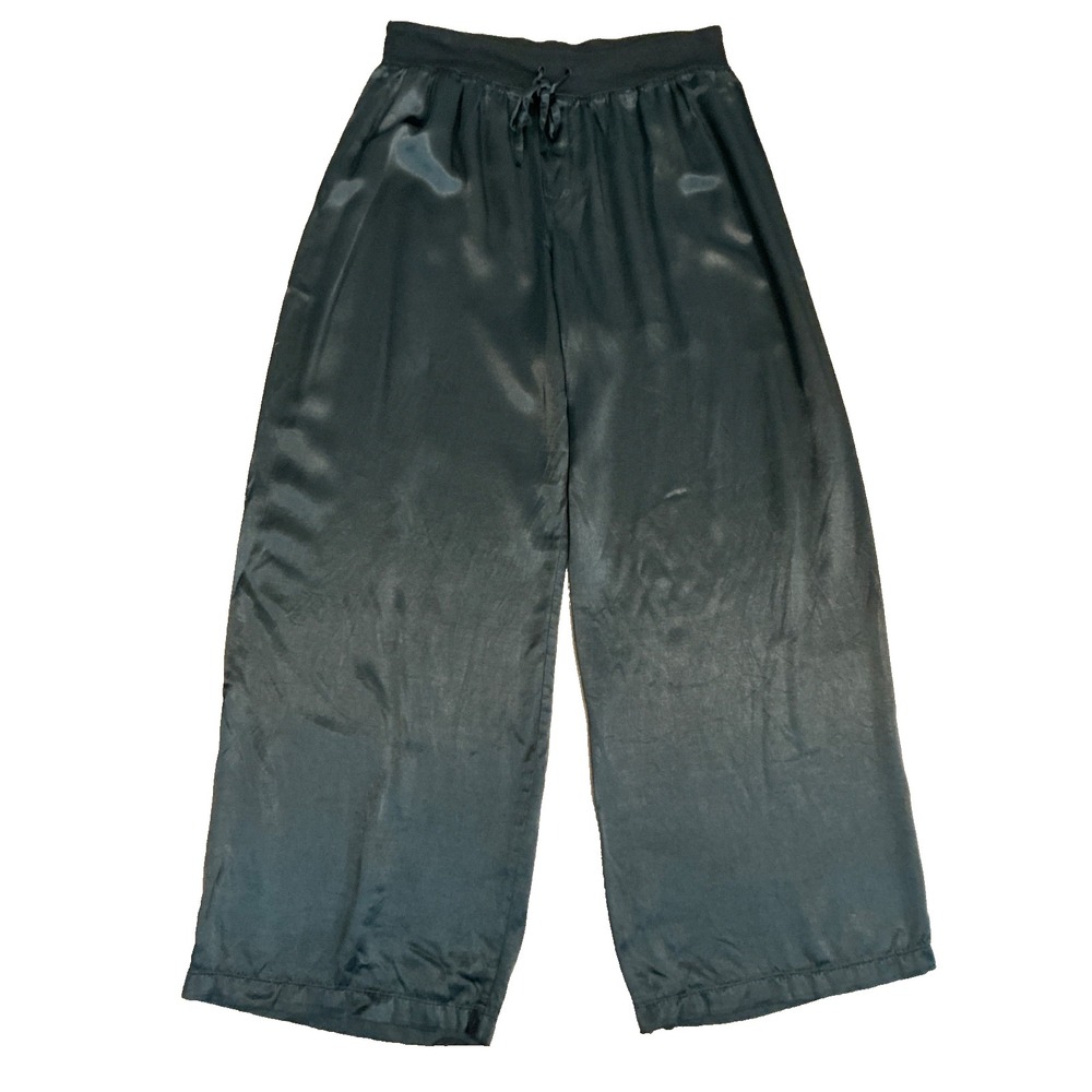 Pj Harlow Black Jolie Satin Wide Leg Drawstring Lounge Pants Women's XL 30Wx29L
